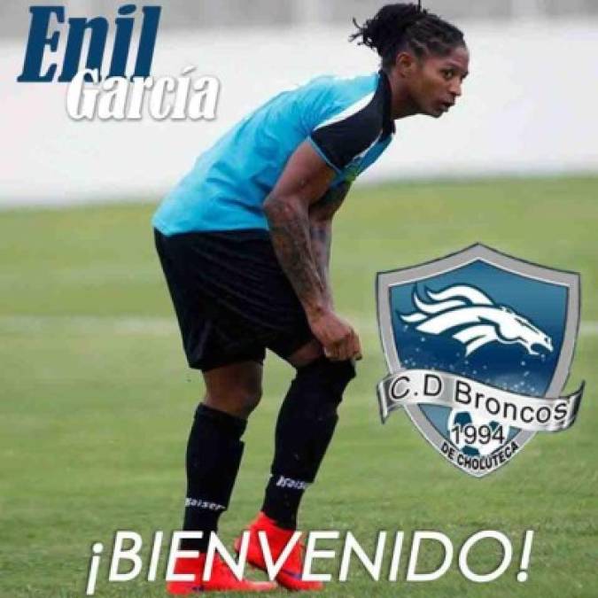 Enil García: El experimentado jugador hondureño ha sido anunciado como nuevo fichaje del Broncos de Choluteca. Ha jugado en clubes como Marathón, Victoria,Honduras Progreso, Social Sol, Atlético Choloma etc.