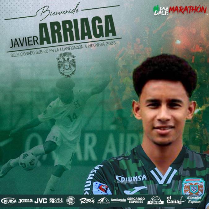 El Marathón anunció el fichaje del joven lateral izquierdo Javier Arriaga, quien fue parte de la Sub-20 de Honduras que clasificó al Mundial de Indonesia. Llega procedente del Atlético Júnior de la Liga de Ascenso.