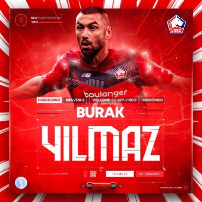 El Lille oficializa el fichaje de Burak Yilmaz, exjugador del Besiktas. El turco firma por dos temporadas y llega para sustituir a Victor Oshimen, que ayer fue presentado oficialmente en las redes sociales del Napoli como nuevo jugador del conjunto italiano.