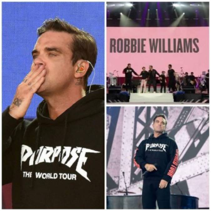 Robbie Williams sorprendió presentando justo después de sus excompañeros de la banda Take That.<br/>El cantante, que llevaba una sudadera del tour 'Purpose' de Justin Bieber, interpretó 'Strong' y Angeles'; Williams no pudo ocultar la emoción al cantar para el público.