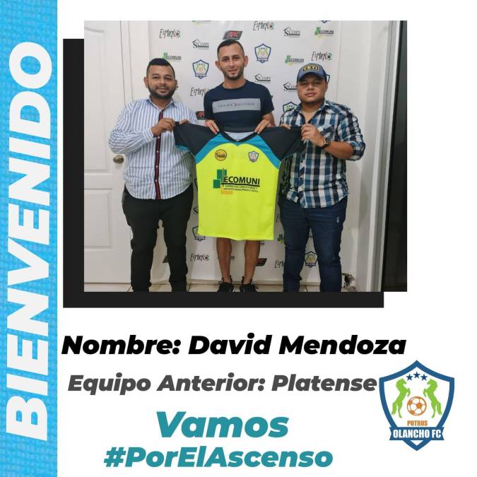 Los Potros del Olancho FC hicieron oficial la llegada del defensa David Mendoza, quien arriba al equipo de la Segunda División procedente del Platense.