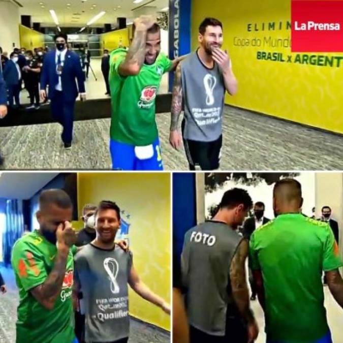 Messi se reencontró con otro de sus amigos, el brasileño Dani Alves y así fueron captados. El argentino se quitó la camiseta de Argentina y se colocó un peto de fotógrafo.