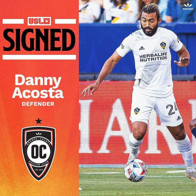 Danilo Acosta: El defensor hondureño deja el LA Galaxy de la MLS y ahora jugará en el Orange County de la USL de EUA.