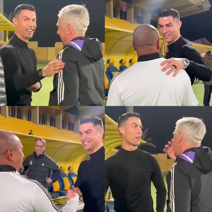 Cristiano Ronaldo compartió un rato distendido y cordial con Carlo Ancelotti y Roberto Carlos.