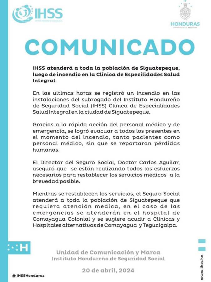 Comunicado del IHSS.