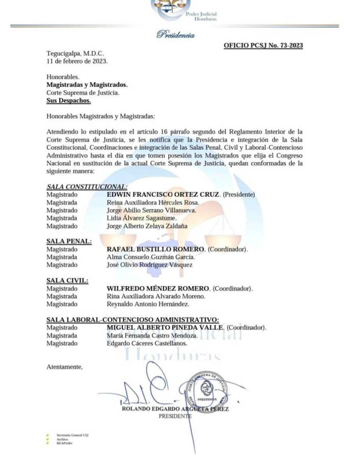 Oficio firmado por Rolando Argueta.