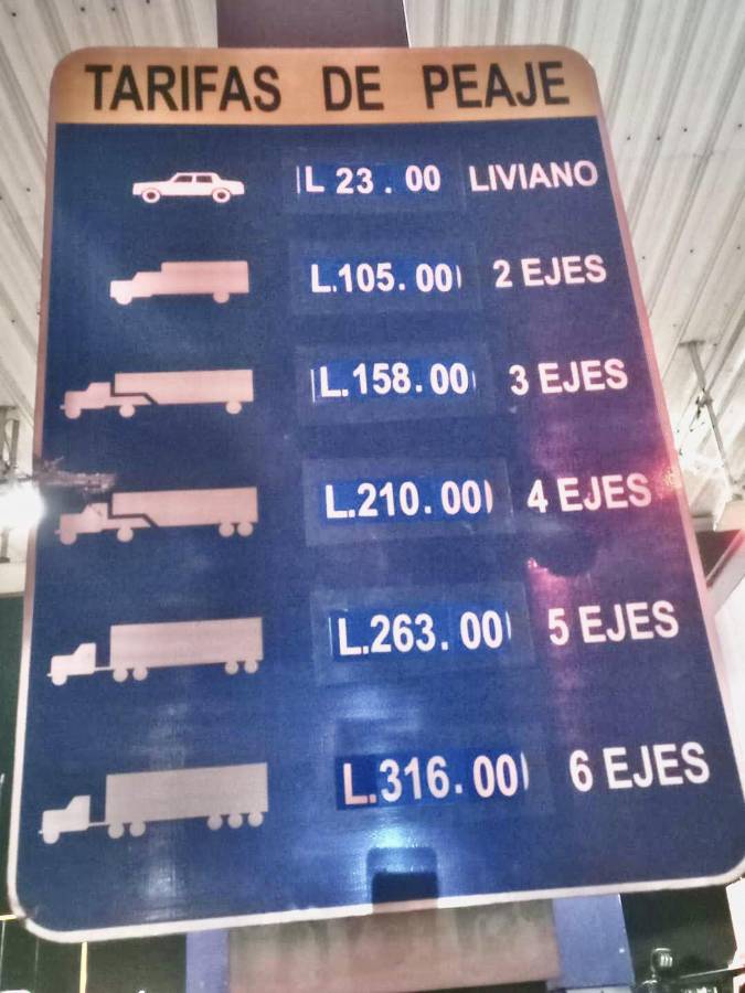 Nuevas tarifas de peaje, las cuales, según la presidenta Xiomara Castro, no están autorizadas.