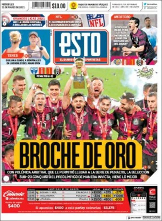 Diario Esto de México: “Con polémica arbitral que le permitió llegar a la serie de penales, la Selección Sub-23 conquistó el Preolímpico de manera invicta; viene lo mejor“.