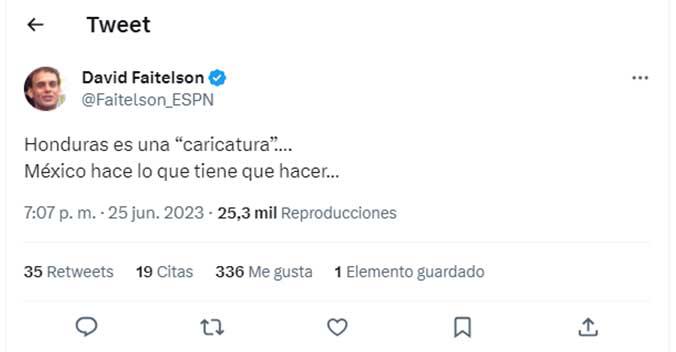 El tuit de David Faitelson por el nivel mostrado por Honduras ante México.