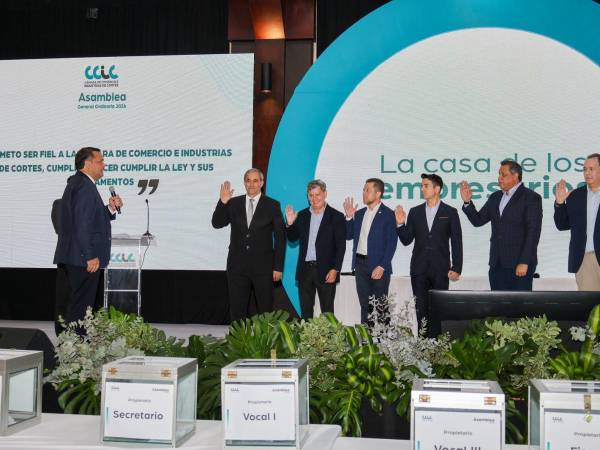 Karim Qubain junto a los demás miembros de la junta directiva durante la juramentación.