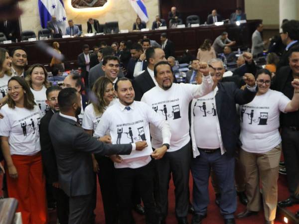 Diputados de Libre protestan con camisetas alusivas a la eliminación del impuesto a los combustibles durante la sesión del Congreso.