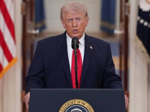 El presidente de Estados Unidos, <b>Donald Trump, durante una conferencia de prensa.</b>