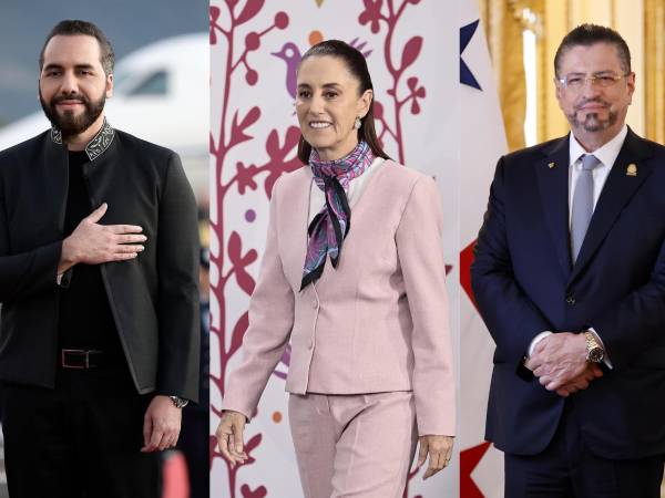Los presidentes de El Salvador, Nayib Bukele; de México, Claudia Sheinbaum; y de Costa Rica, Rodrigo Chaves.