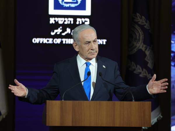 El primer ministro de Israel, Benjamín Netanyahu, durante su intervención en las conmemoraciones del 50 aniversario de la Operación Entebbe. EFE/ABIR SULTAN