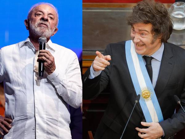 Combo de fotografías de archivo que muestra a los presidentes de Brasil y Argentina, Luiz Inácio Lula da Silva (i) y Javier Milei, quienes se citarán el martes en la Cumbre del Mercosur de Paraguay con crecientes divisiones, agudizadas por el acuerdo comercial suscrito por Buenos Aires con EE.UU. el pasado febrero. EFE/ André Coelho/ Juan Ignacio Roncoroni/ARCHIVO