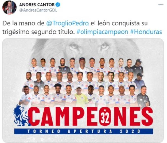 El periodista argentino Andrés Cantor también destacó el título del Olimpia.