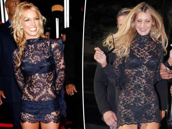La modelo Bella Hadid asistió al after party del desfile de Victoria´s Secret con el mismo vestido que llevó un día Britney Spears, hace ya más de 20 años.