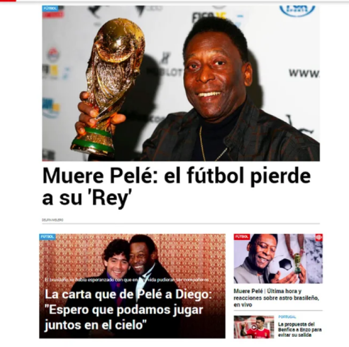 Diario Marca de España: “Muere Pelé, el fútbol pierde a su ‘Rey’”.