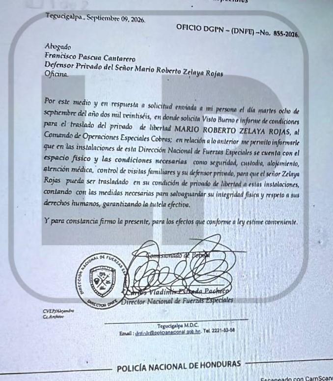 En menos de 24 horas, Fuerzas Especiales respondió a la defensa de Mario Zelaya que cuenta con condiciones para recibirlo en sus instalaciones.