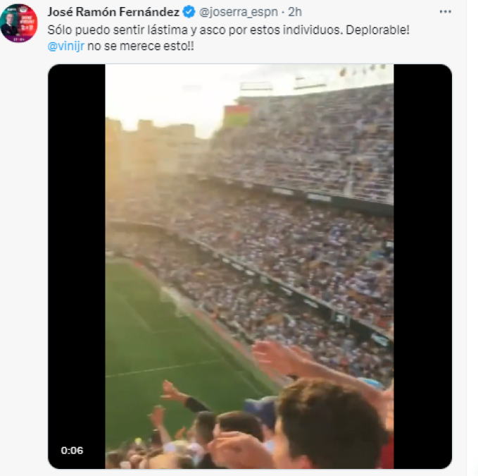 José Ramón Fernandes, periodista de ESPN: “Sólo puedo sentir lástima y asco por estos individuos. ¡Deplorable! @vinijr no se merece esto”.