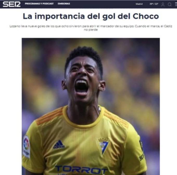 En la previa, la Cadena SER ya señalaba 'la importancia del gol del Choco'. 'Cuando él marca, el Cádiz no pierde', dicen.