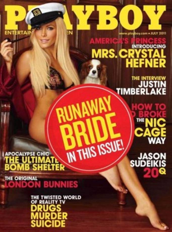 Crystal fue la portada de la edición de julio de 2011 de Playboy como 'Mrs. Crystal Hefner', pero después de que ella canceló la boda, la revista puso una etiqueta en la portada que decía 'Runaway Bride' (esposa en fuga).