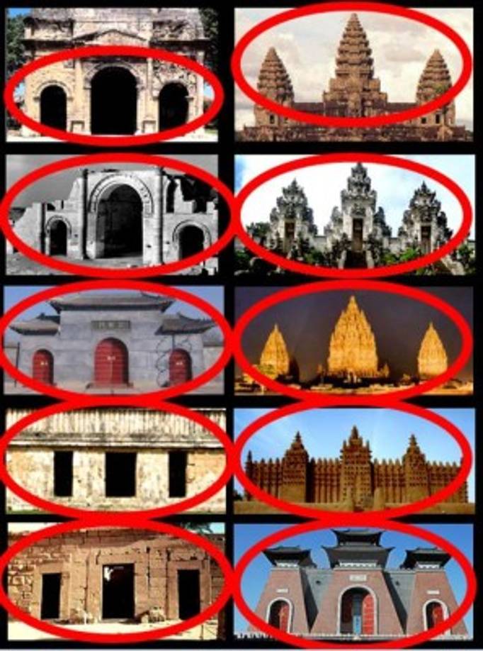¿Porque estas estructuras poseen una arquitectura tan similar? acaso las mismas fueron construidas por los mismos albañiles o si no fué así, ¿Esto demostraría un origen común de las religiones? ¿Tal vez la Atlántida? pues las similitudes son tan sorprendentes que yo mismo no encuentro otra explicación plausible.