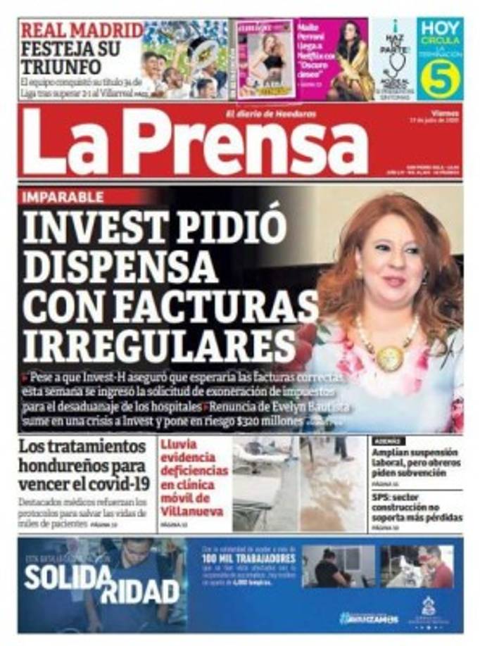 Diario La Prensa - 'Real Madrid festeja su triunfo'. 'El equipo conquistó su título 34º de Liga tras superar 2-1 al Villarreal'.