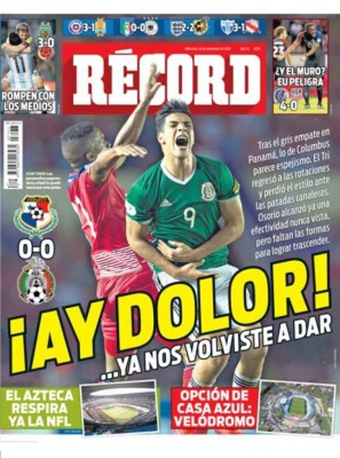 En el Diario Récord de México han cuestionado el empate sin goles ante Panamá y señalan al DT Juan Carlos Osorio pese a que anteriormente vencieron a Estados Unidos.