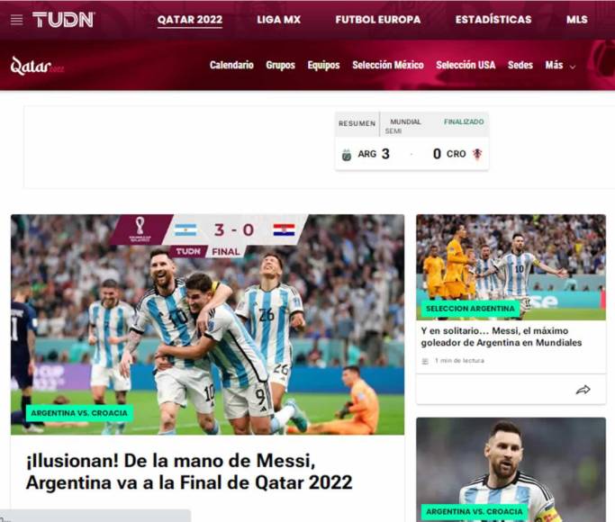TUDN - “¡Ilusionan! De la mano de Messi, Argentina va a la Final de Qatar 2022”.