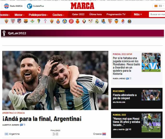 Diario Marca - “¡Andá para la final, Argentina¡”.