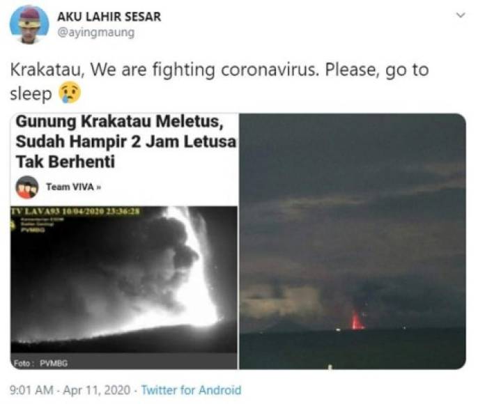 'Nosotros estamos luchando con el coronavirus, duerme', escribió un usuario en Twitter junto a imágenes del volcán en erupción.
