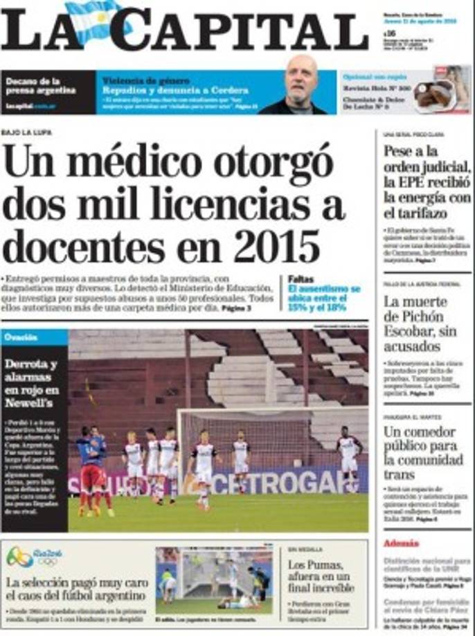 'La Selección pagó muy caro el casos del fútbol argentino', señaló La Capital de Argentina.