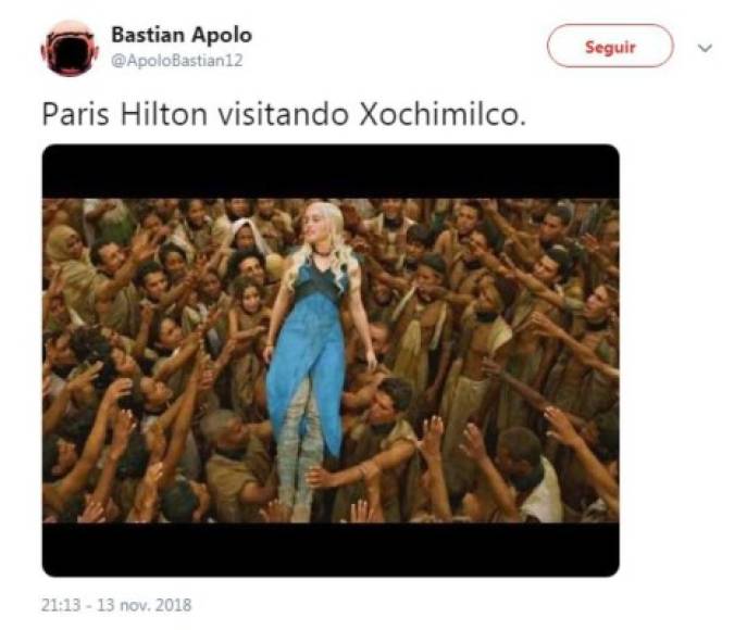 Pese a la buena causa que respaldaba la visita de Paris Hilton, algunos internautas recurrieron a los famosos memes para hacer chistes de la situación.