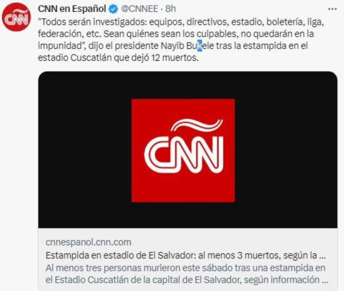 La publicación de CNN sobre la noticia.