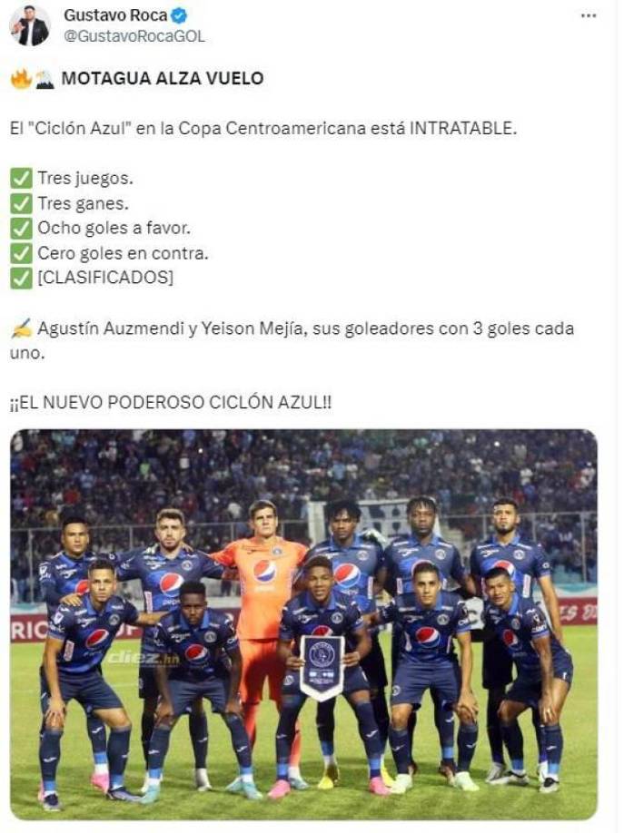 Gustavo Roca, periodista de Diario DIEZ: “Motagua alza vuelo. El Ciclón Azul en la Copa Centroamericana está intratable”.