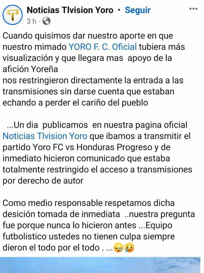 En Yoro reaccionaron molestos y tristes tras conocer que su equipo ya no formará parte de la Liga de Ascenso a partir de la próxima campaña. 