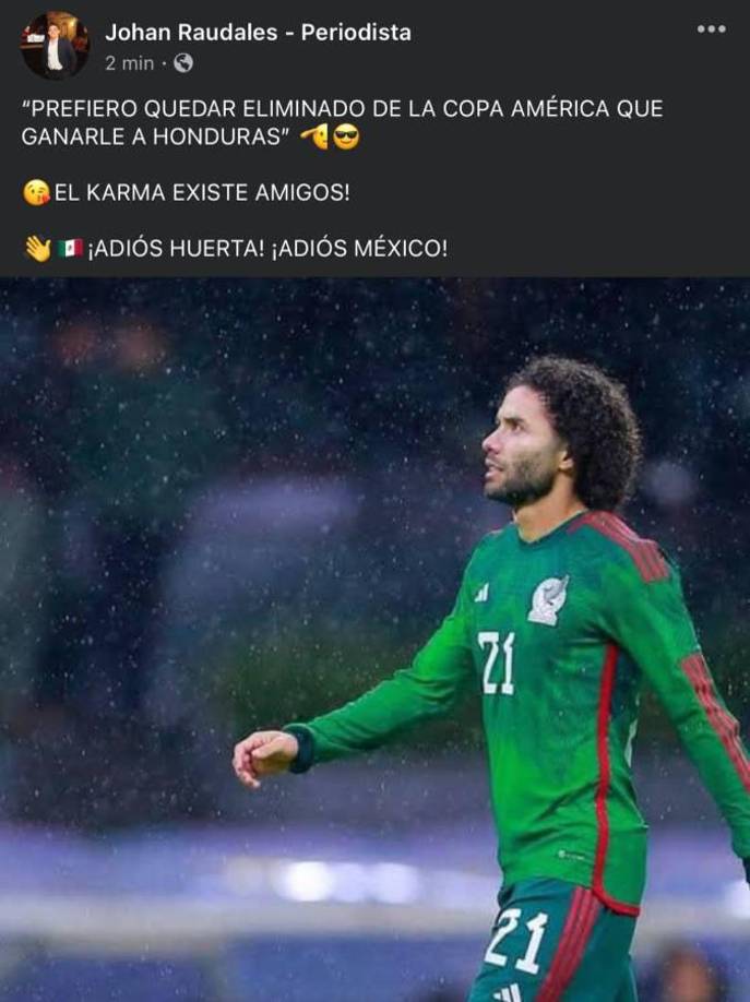 ”El Karma existe amigos. Adiós Huerta”, fueron algunas de las palabras del periodista Johan Raudales. 