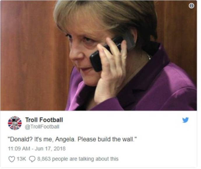 Usuarios en redes sociales dejaron volar su creatividad con divertidos memes burlándose de Trump y la canciller alemana, Angela Merkel.