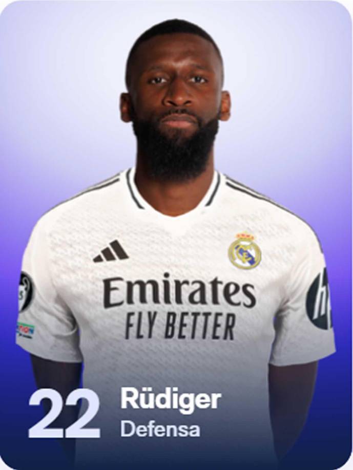 Antonio Rüdiger - El defensa alemán seguirá defendiendo al Real Madrid con el dorsal 22.