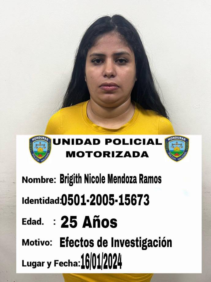 Los detenidos son Brigith Nicole Mendoza Ramos de 25 años.