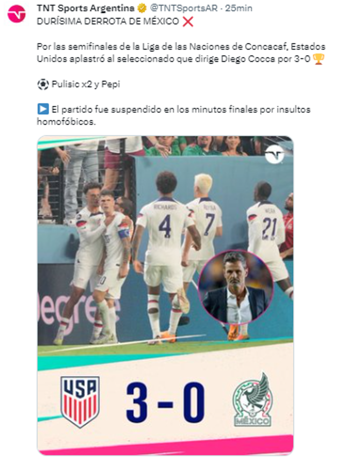 TNT Sports de Argentina: “DURÍSIMA DERROTA DE MÉXICO”.