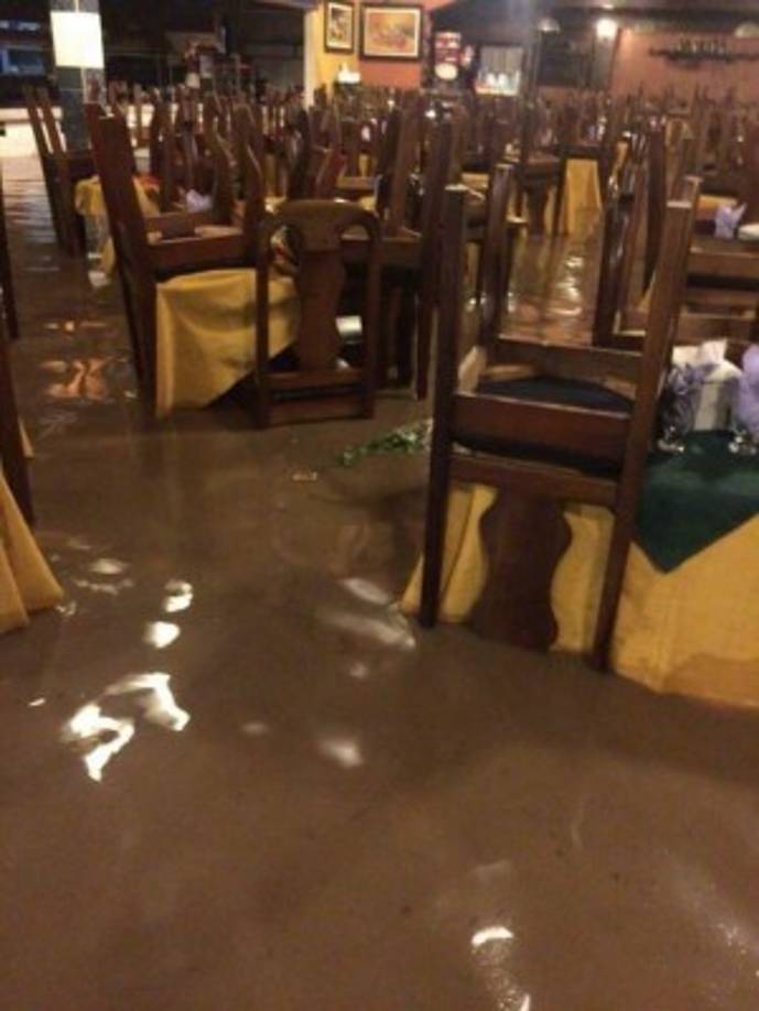Restaurantes como Granja Delia fueron inundados por las aguas.
