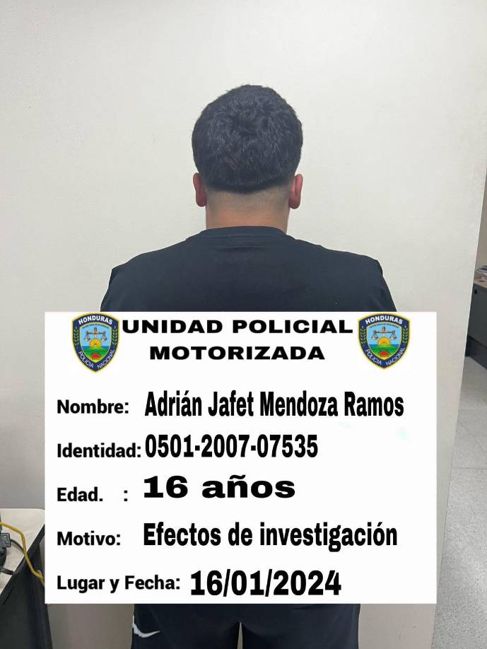 Adrián Jafeth Mendoza Ramos de 16 años. “No quedaron detenidos, pero se les sigue el proceso”.