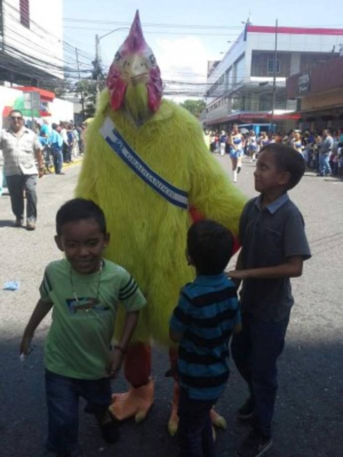 Hasta este pollo se coló en los desfiles sampedranos.