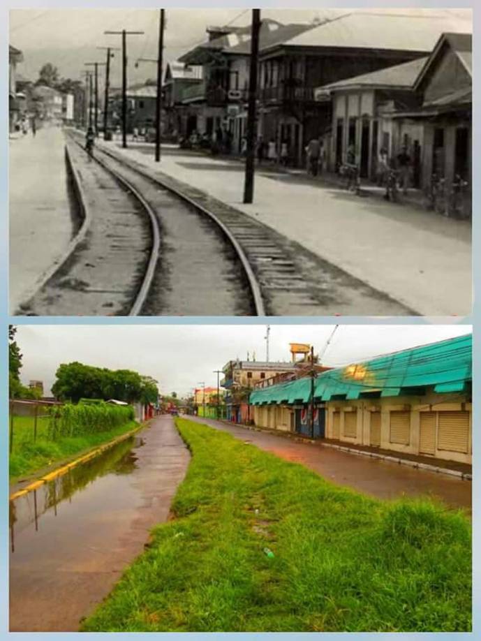 La línea férrea por donde pasaba el tren para el muelle fiscal a dejar las cargas de banano a los barcos. 