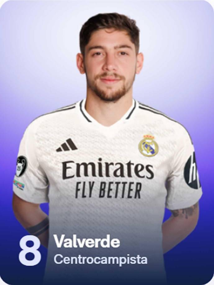 Fede Valverde - El centrocampista uruguayo cambia el 15 por el 8, el dorsal que le heredó Toni Kroos.