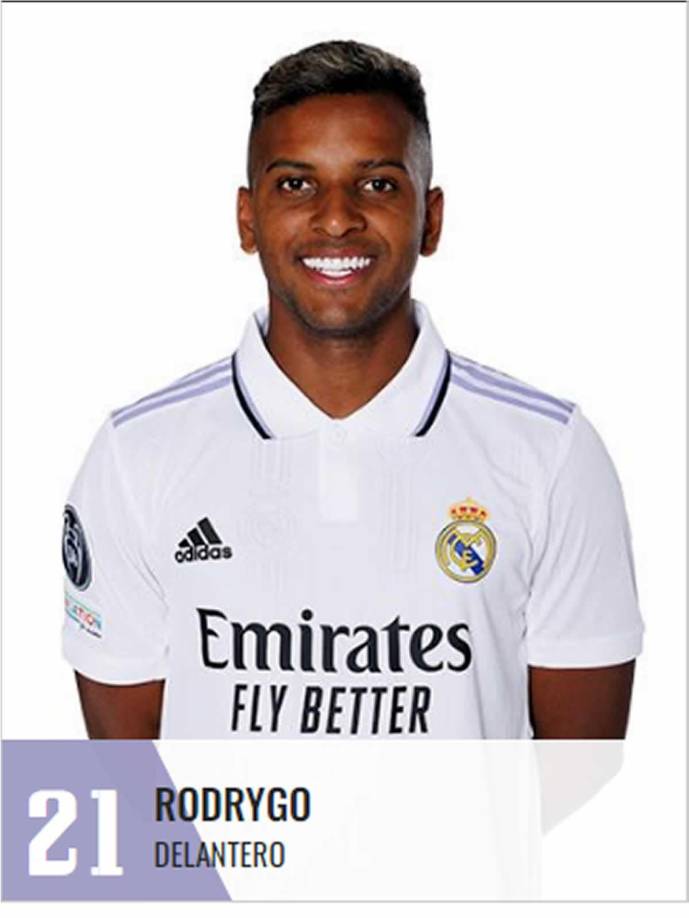 Rodrygo Goes - El otro delantero brasileño del Real Madrid tiene el dorsal 21.