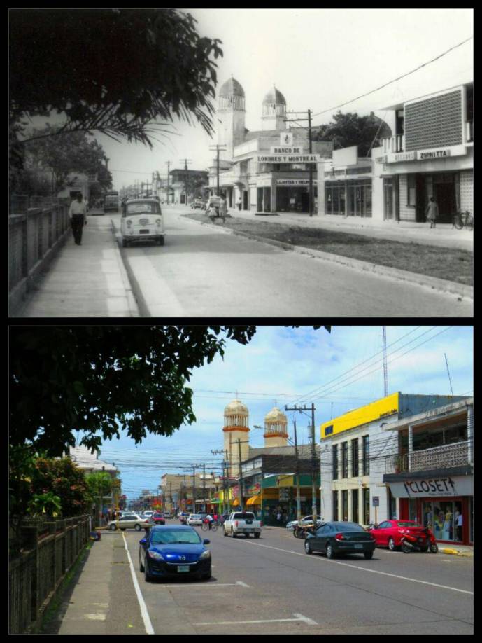 La avenida San Isidro frente a la casa del general Solís, antes se podía ver una mediana del bulevar que en los años 70 fue quitada para expandir la calle. 