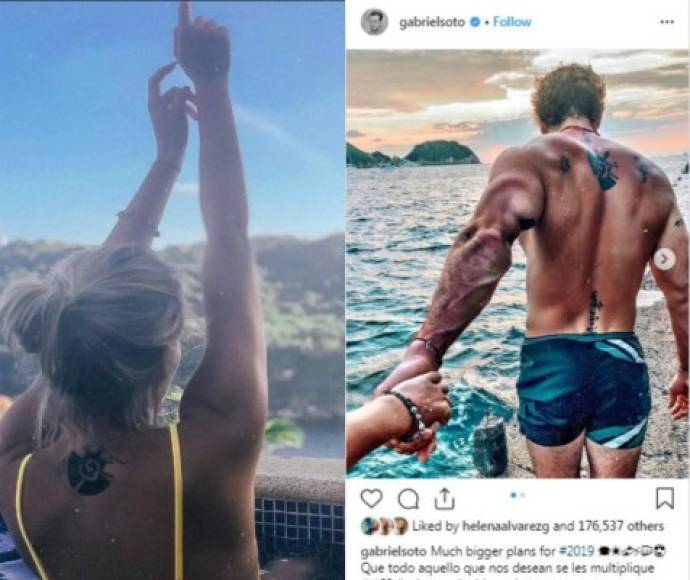En otra foto más reciente la actriz de origen ruso mostró su nuevo tatuaje, un diseño idéntico al que tiene Gabriel Soto en la espalda.<br/><br/>Con esto Irina Baeva no deja duda de que su relación con Soto es seria.<br/><br/>